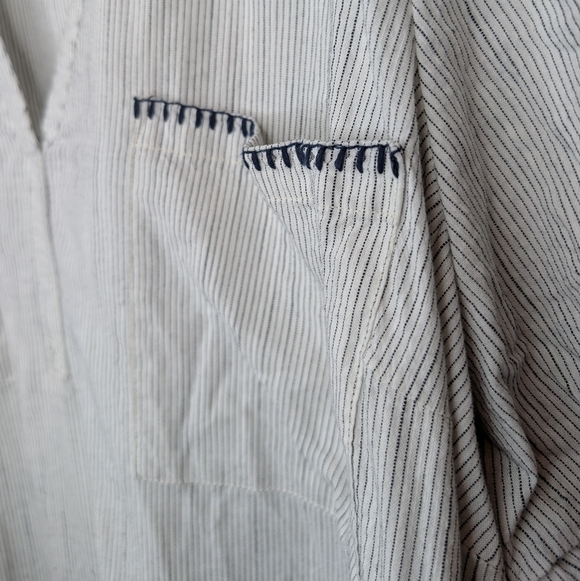 NWT Falls Creek White Navy Boho Striped Short Puff Sleeve Shirt Blouse 3XL Plus - Picture 5 of 12